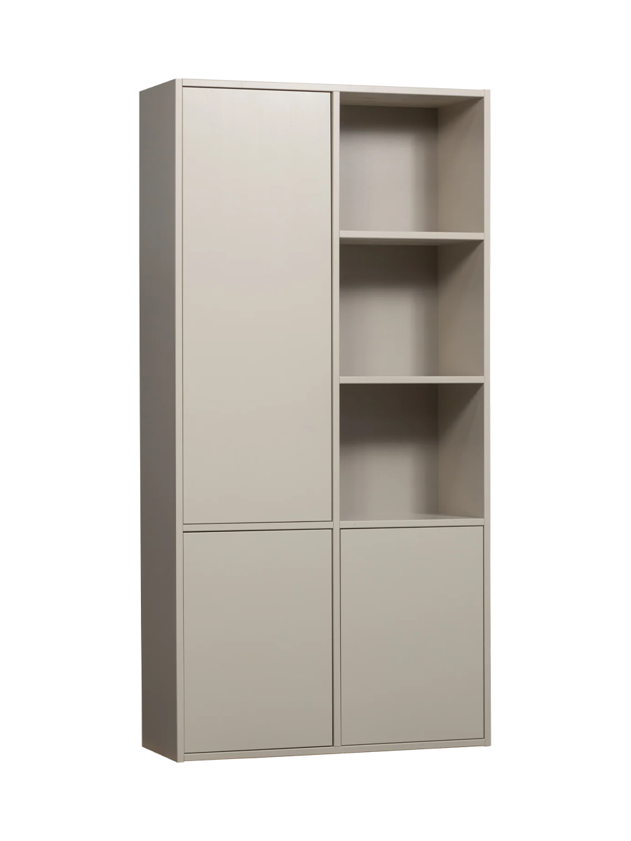 
Modularer Design Schrank „Meggy“, 3-türig - Greige / offene Seite links