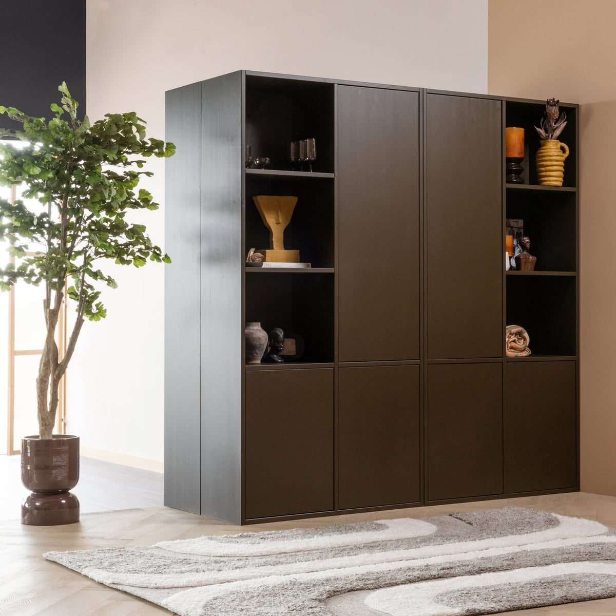
Modularer Design Schrank „Meggy“, 3-türig - Mittelbraun / offene Seite links