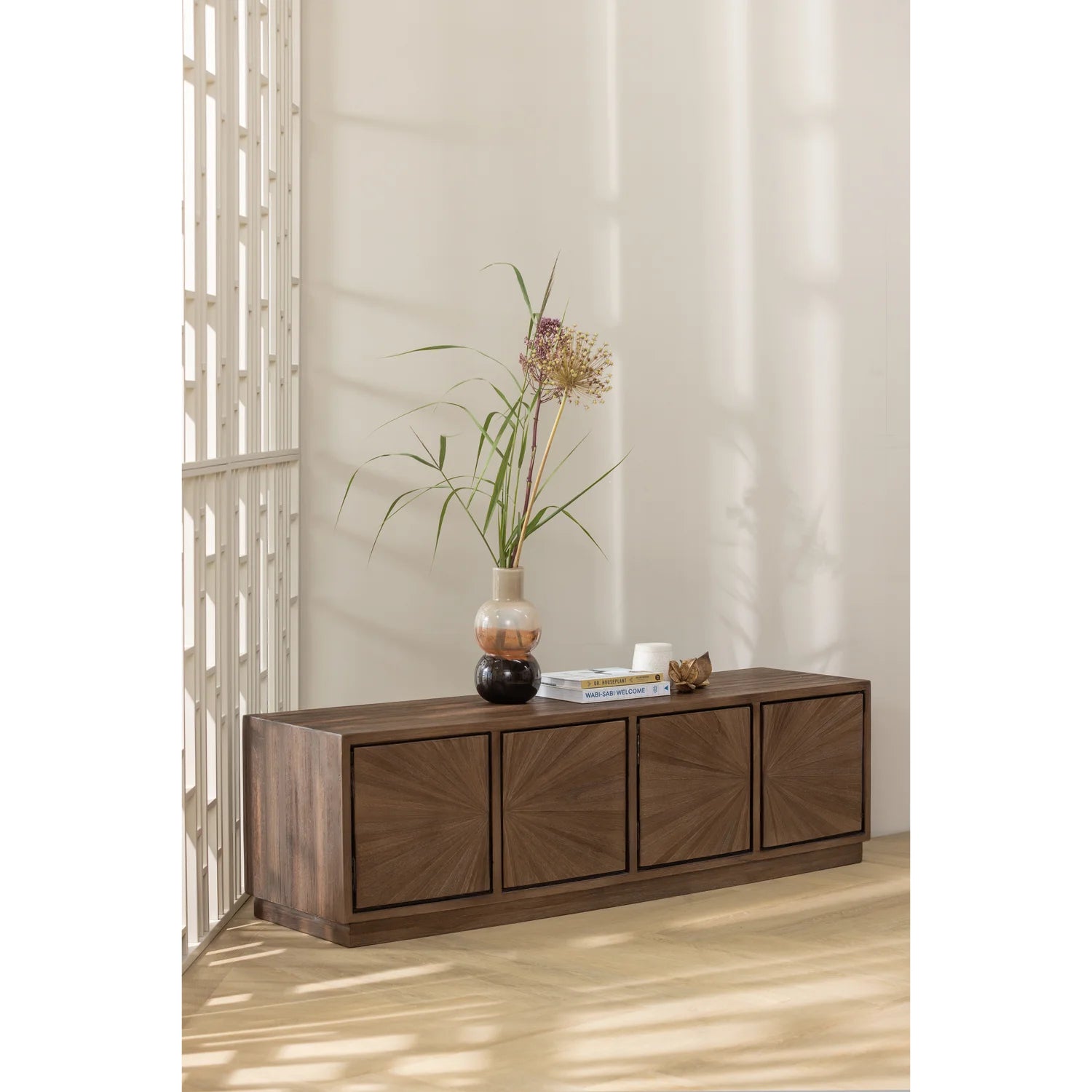 
Solid Design Lowboard "Sunno" made from recycled teak wood