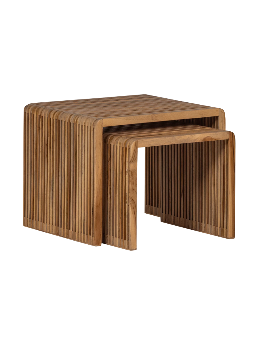 
Design Beistelltisch-Set „Jasmijn“ aus recyceltem Teakholz - Natural