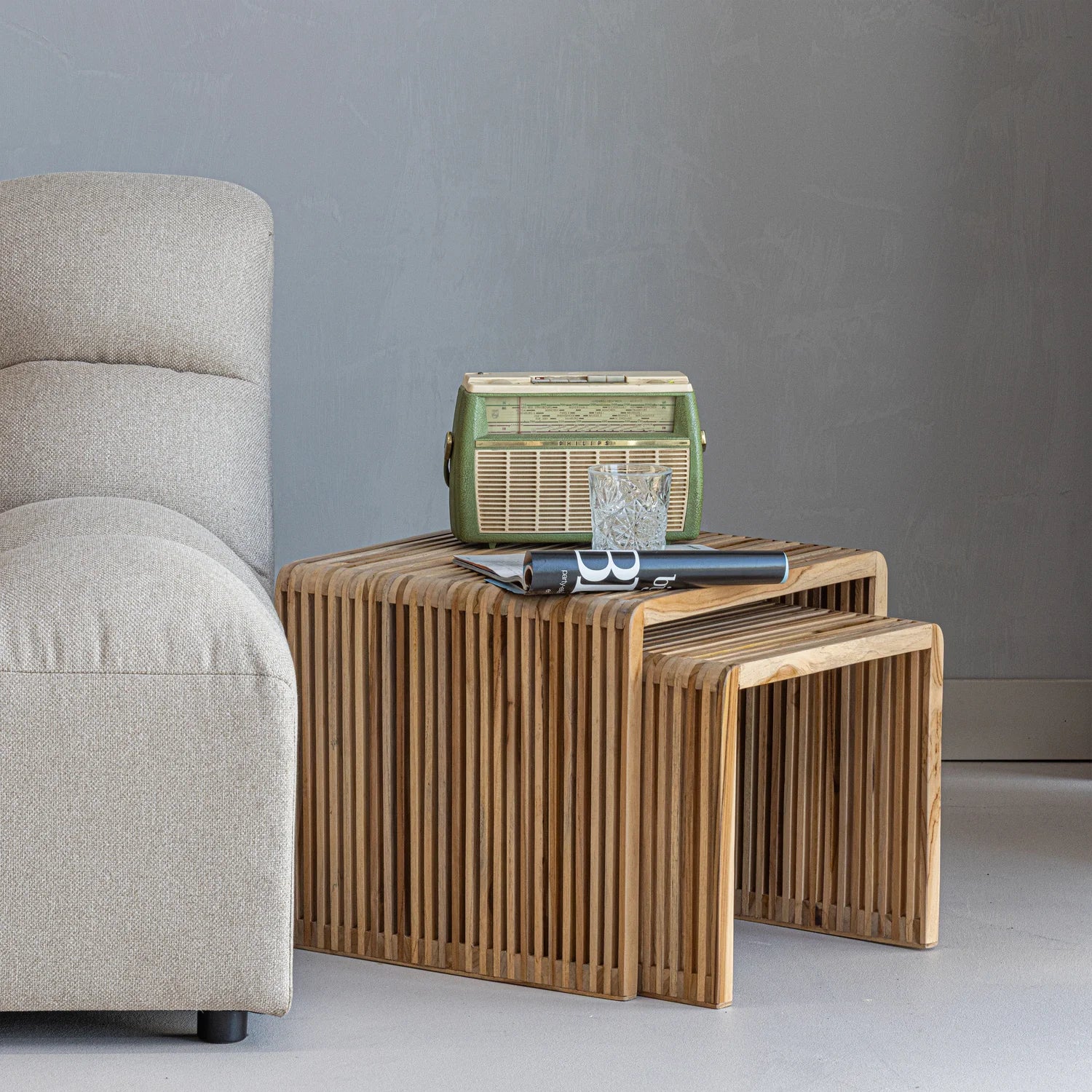 
Design Beistelltisch-Set „Jasmijn“ aus recyceltem Teakholz - Natural
