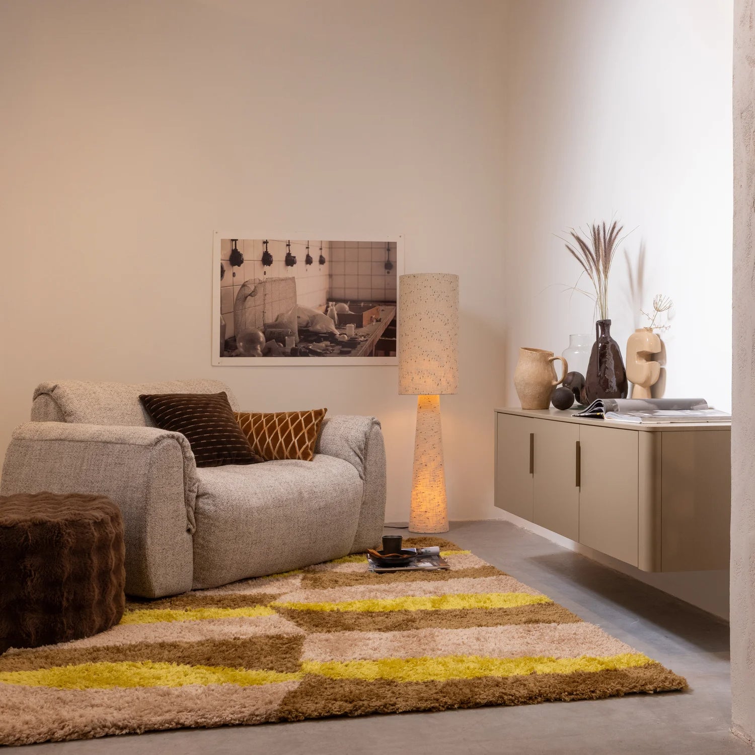 
3-door designer sideboard "Gunaro" made of sustainable solid wood - Taupe matte