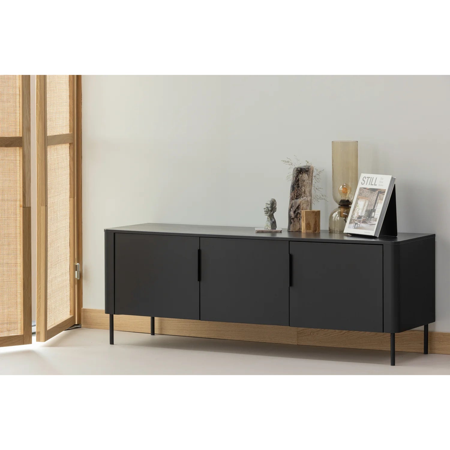 
3-door designer sideboard "Gunaro" made of sustainable solid wood - Matte black