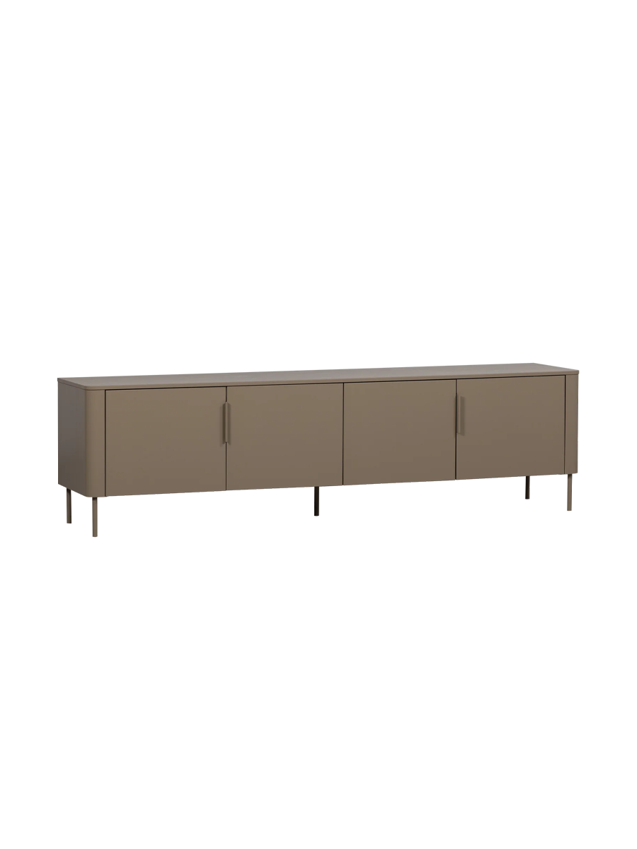 
4-türiges Design Lowboard „Gunaro“ aus nachhaltigem Massivholz - Taupe matt