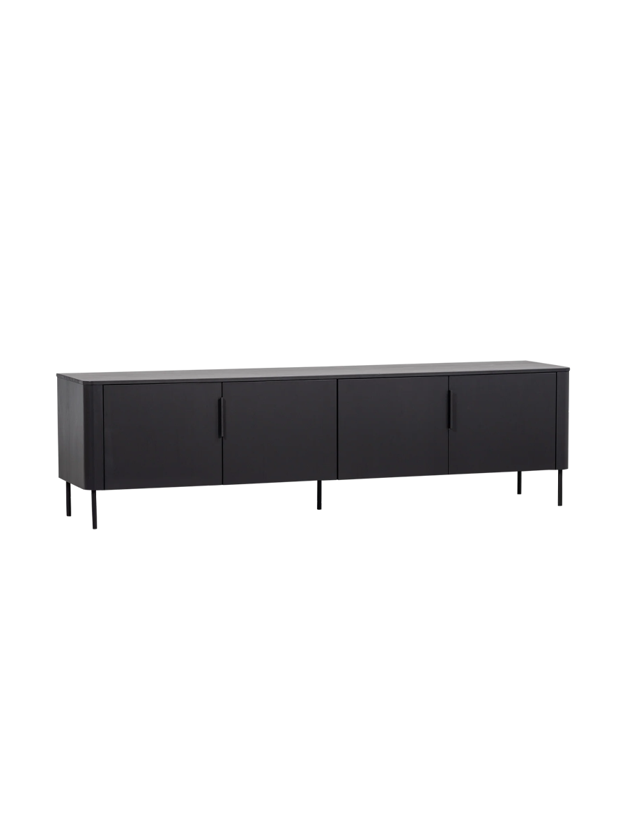 
4-türiges Design Lowboard „Gunaro“ aus nachhaltigem Massivholz - Schwarz matt