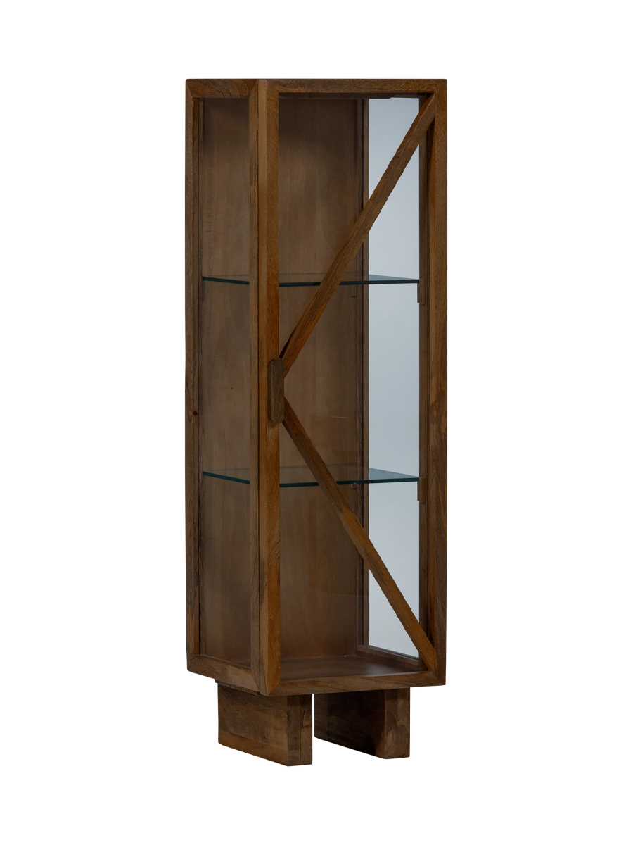 
Designer Display Cabinet "Kello" made of Sustainable Solid Wood and Glass - Dark brown