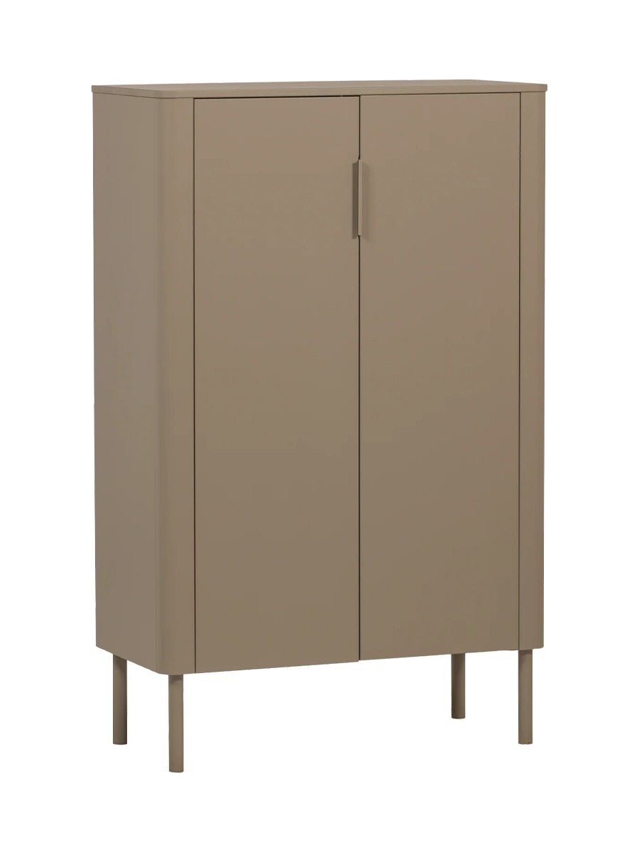 
Design Highboard „Gunaro“ aus nachhaltigem Massivholz - Taupe matt