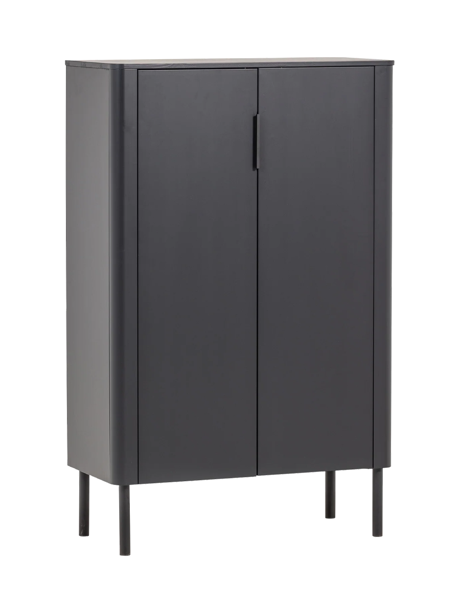 
Design Highboard „Gunaro“ aus nachhaltigem Massivholz - Schwarz matt