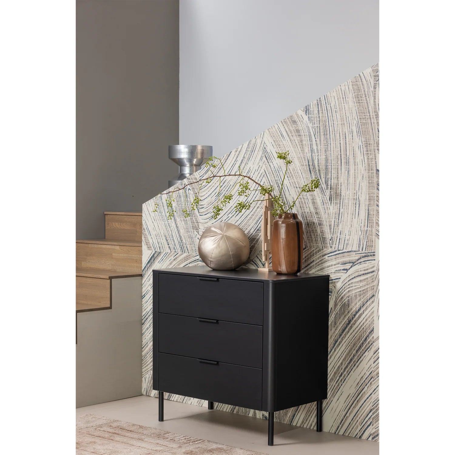 
Designer Chest of Drawers "Gunaro" made of Sustainable Solid Wood - Matte black