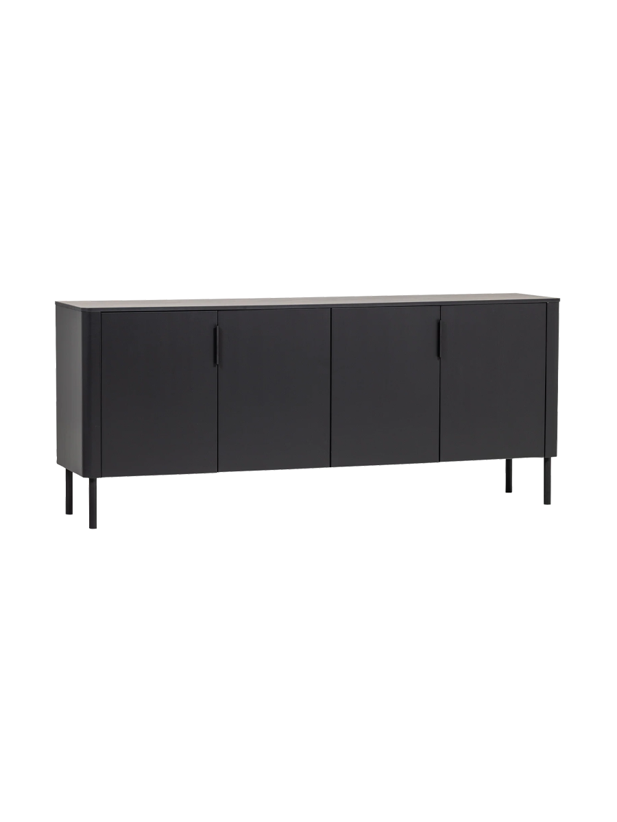 
Design Sideboard „Gunaro“ aus nachhaltigem Massivholz - Schwarz matt