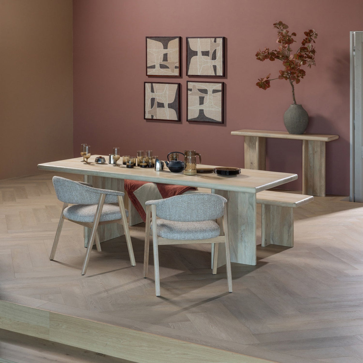 
Massivholz Design Armlehnstuhl „Tunaro“ - Rahmen: Eiche Natural, Bezug: Beige