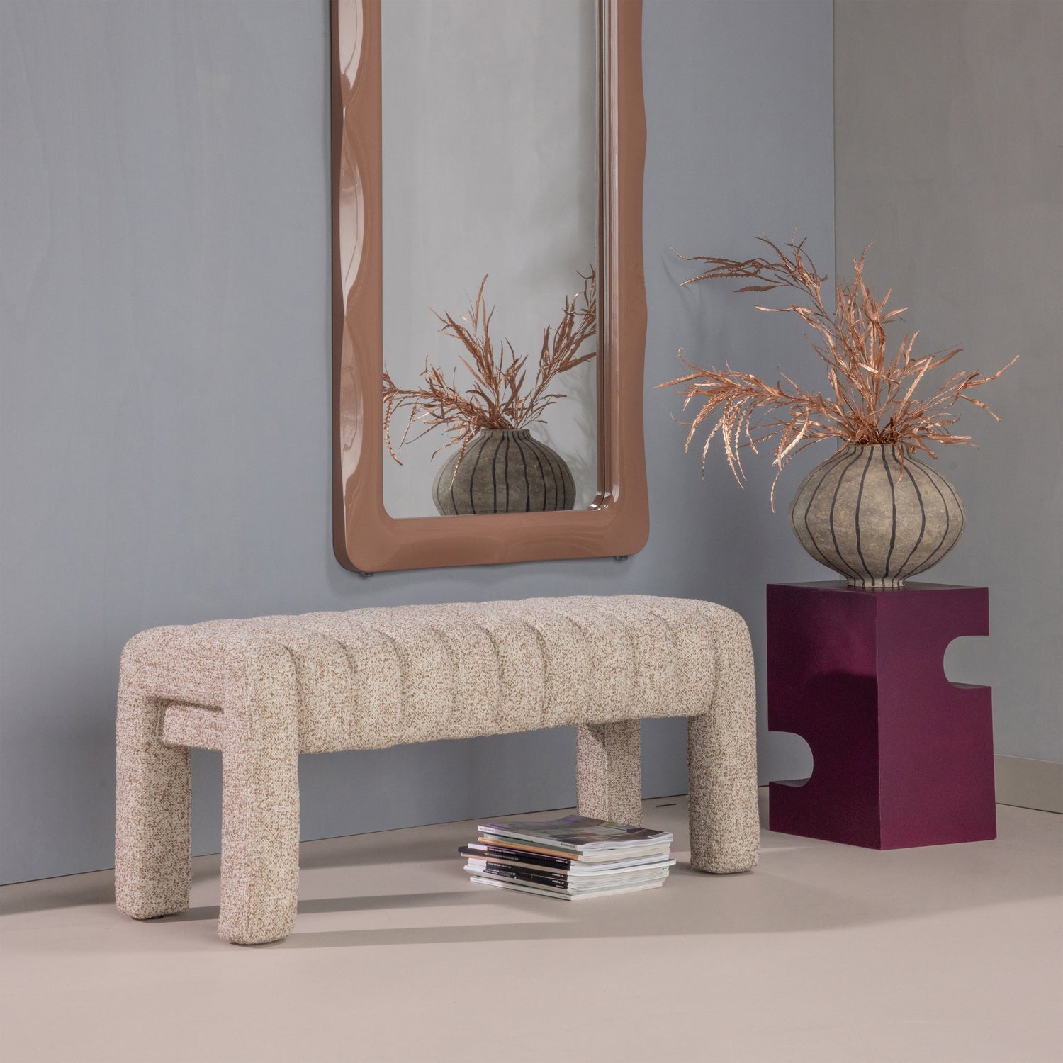 
Banc design « Frex » - Bouclé beige