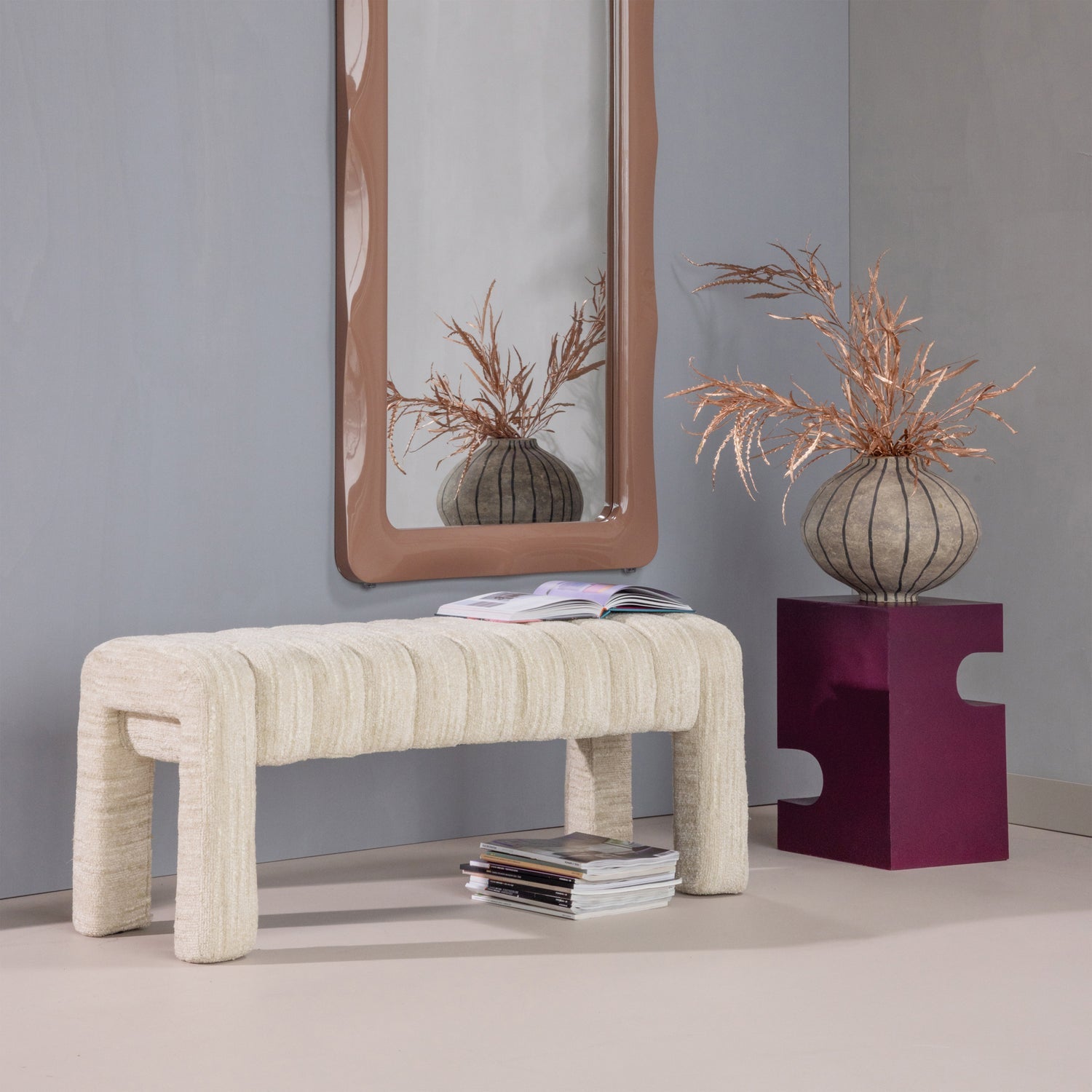 
Banc design « Frex » - Bouclé Naturel