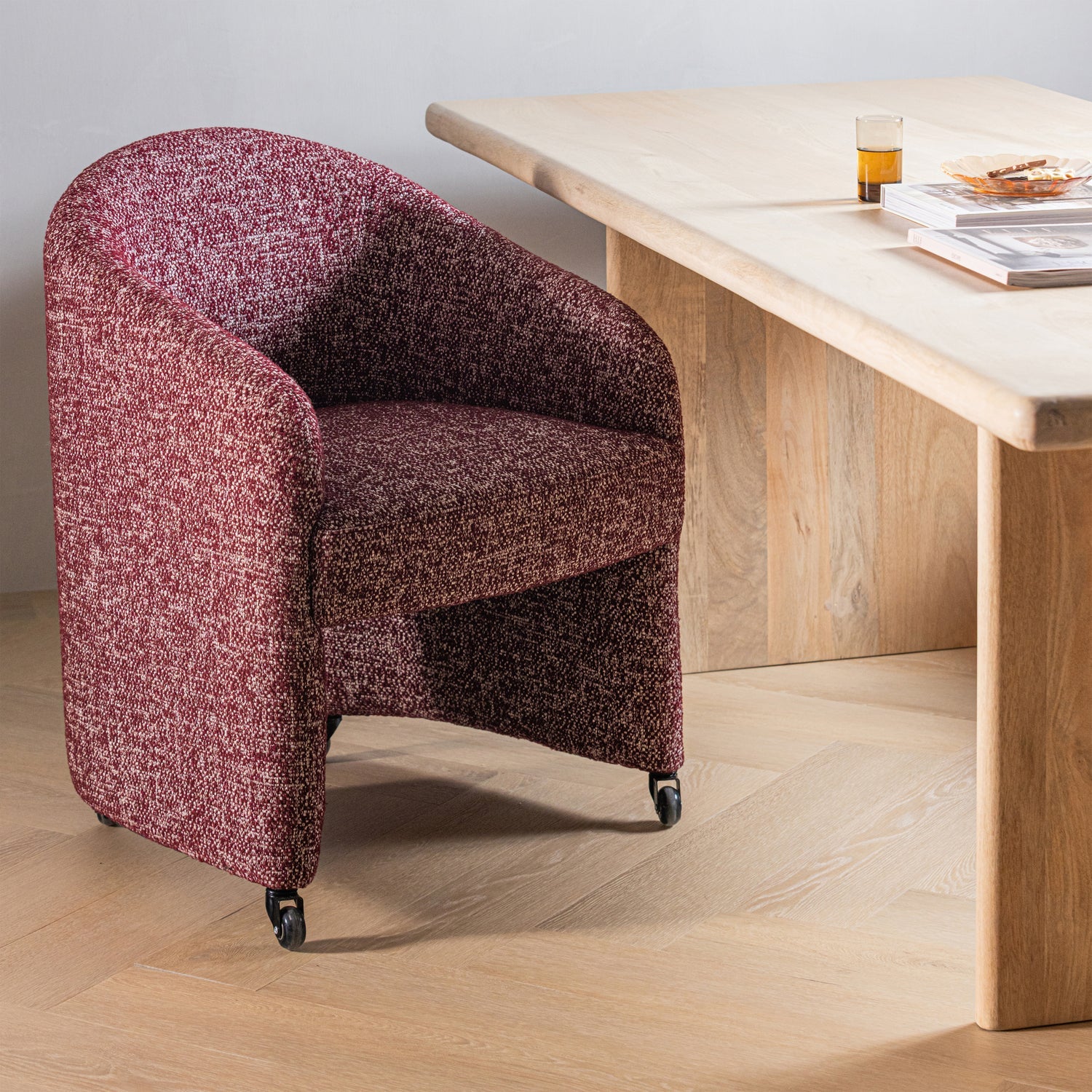
Fauteuil design de haute qualité « Cordo » à roulettes - Mélange rouge bordeaux