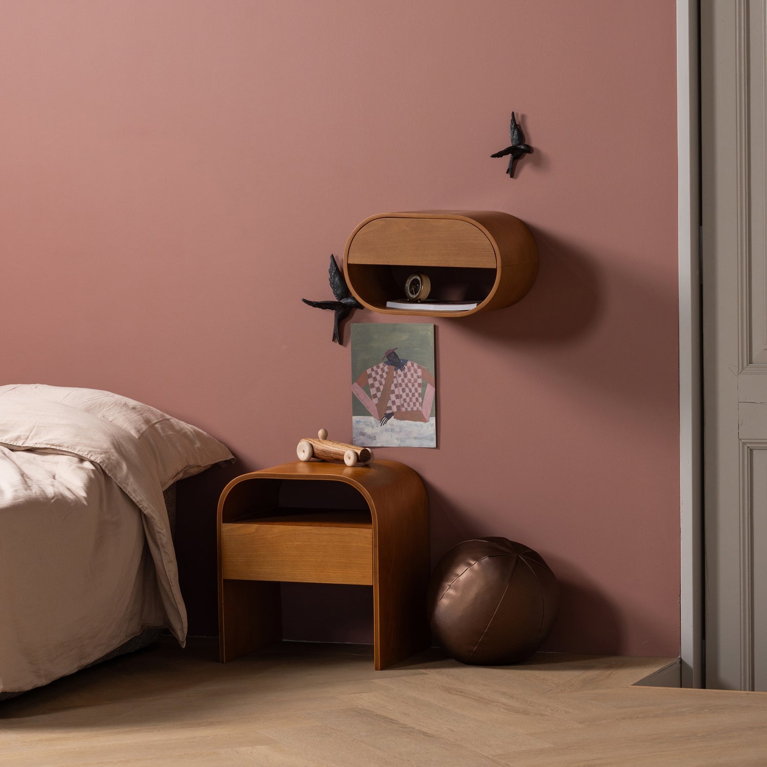 
Designer Side & Nightstand "Momo" for Wall Mounting - Brown