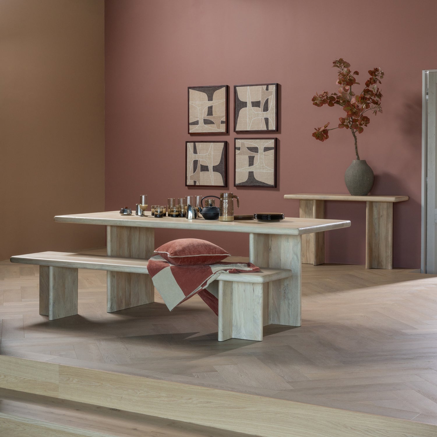 
Banc design en bois massif « Atto », différentes tailles - 220 x 45 x 47 cm