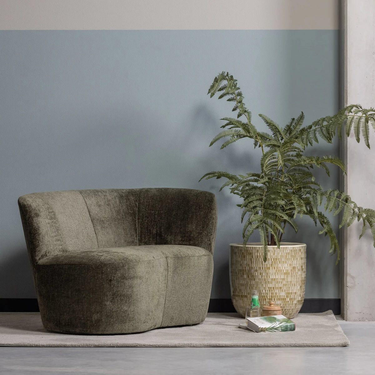 
Designer armchair "Stone" - with rounding to the right / Green