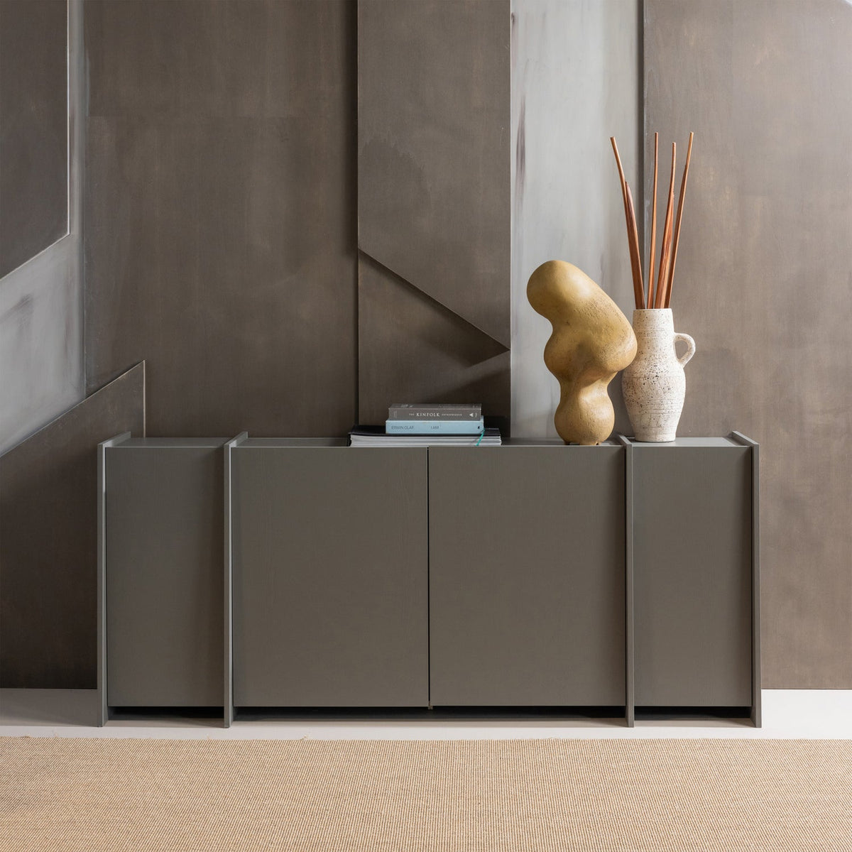 
Design Sideboard „Brocky“, 4-türig - Warmes Grau