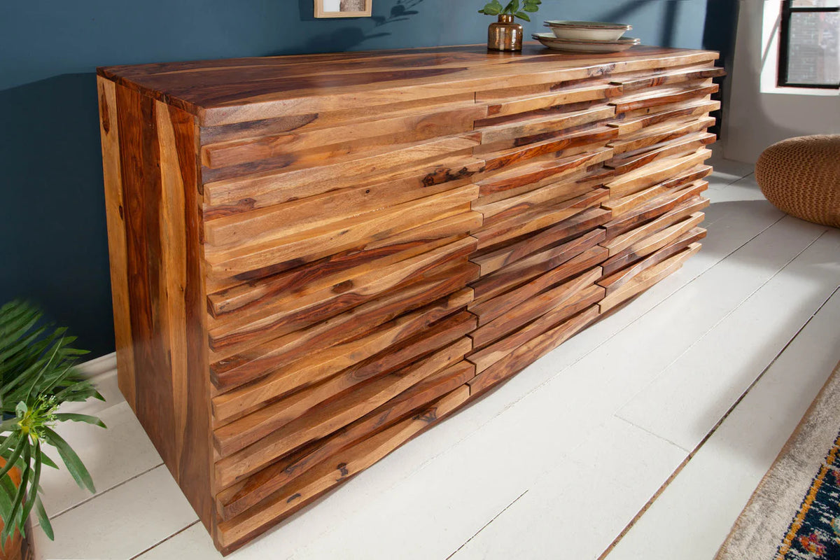 
Massivholz Sideboard „Relief“ - Sheesham Natur