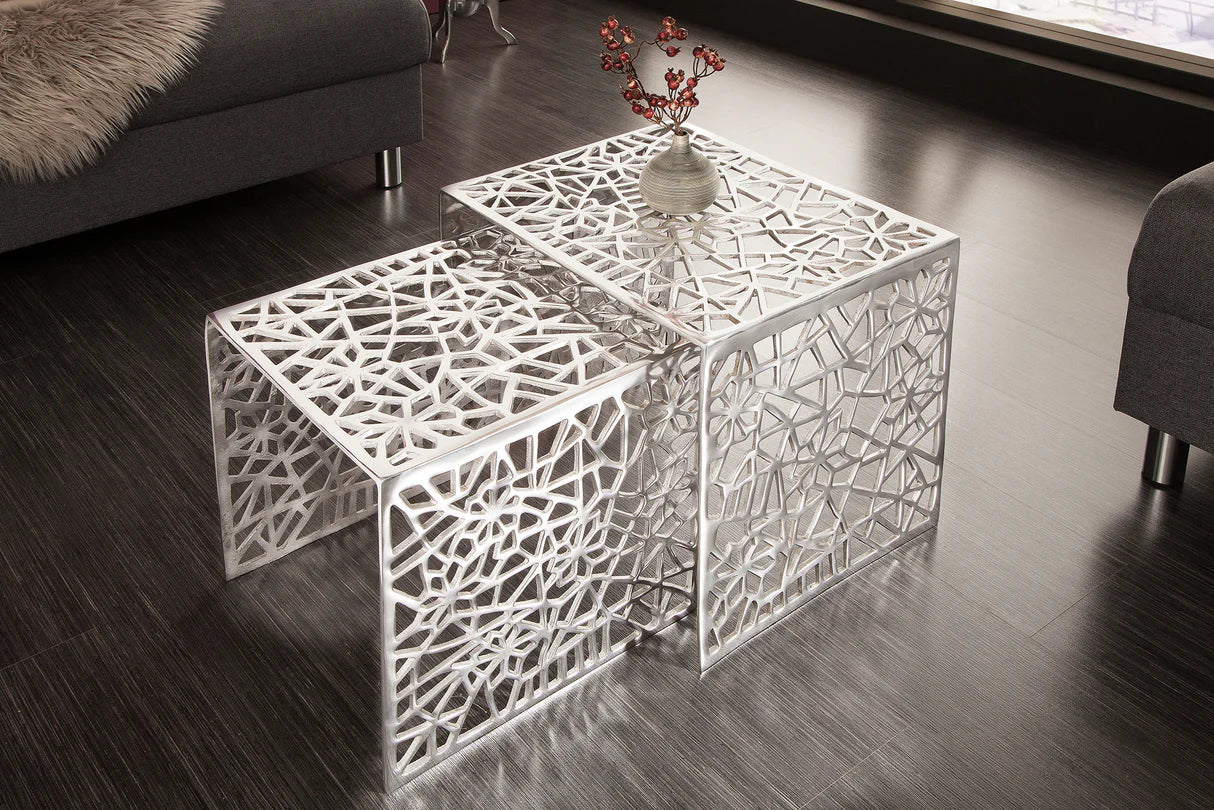 
2-piece set of "Abstract" side tables - Silver