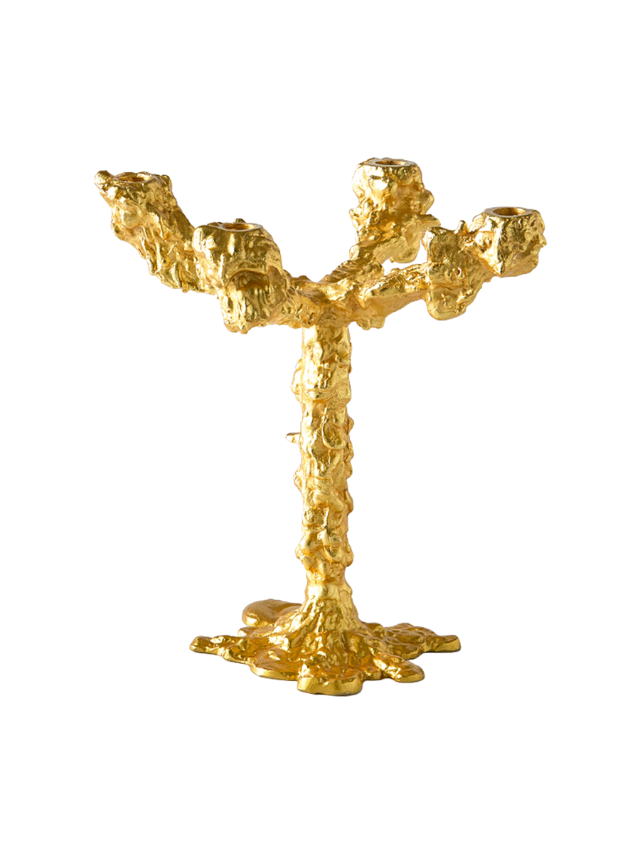 
Designer Candle Holder "Drip," 4-Arm - Gold
