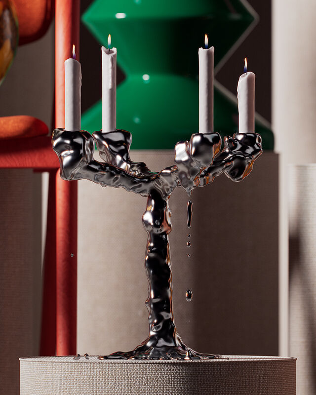 
Designer Candle Holder "Drip," 4-Arm - Gold