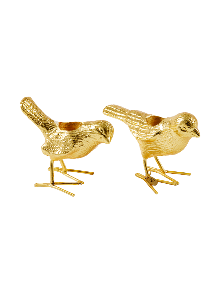 
Designer Taper Candle Holder "Flock of Birds," Set of 2 - Gold