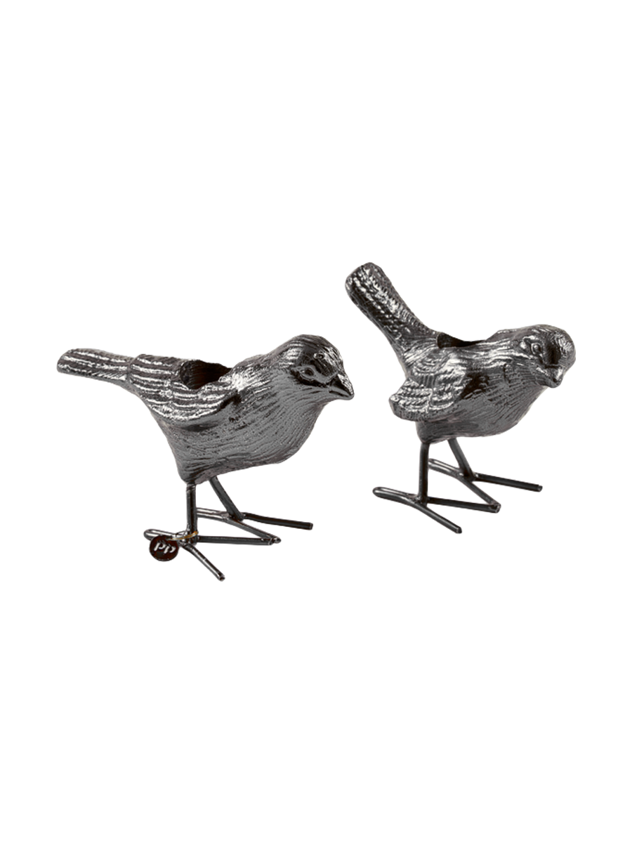 
Designer Taper Candle Holder "Flock of Birds," Set of 2 - Dark grey