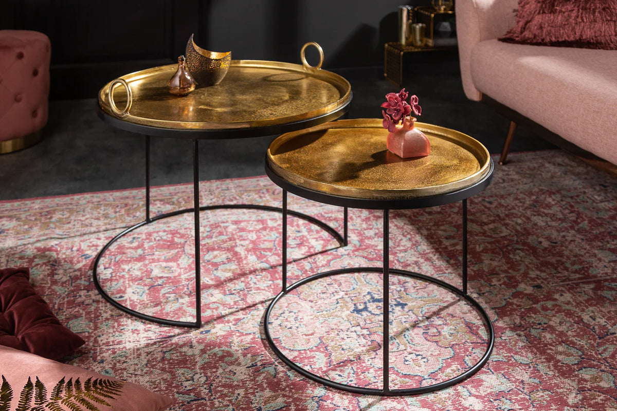 
Set di 2 tavolini da salotto «Elements» con vassoi rimovibili - Oro