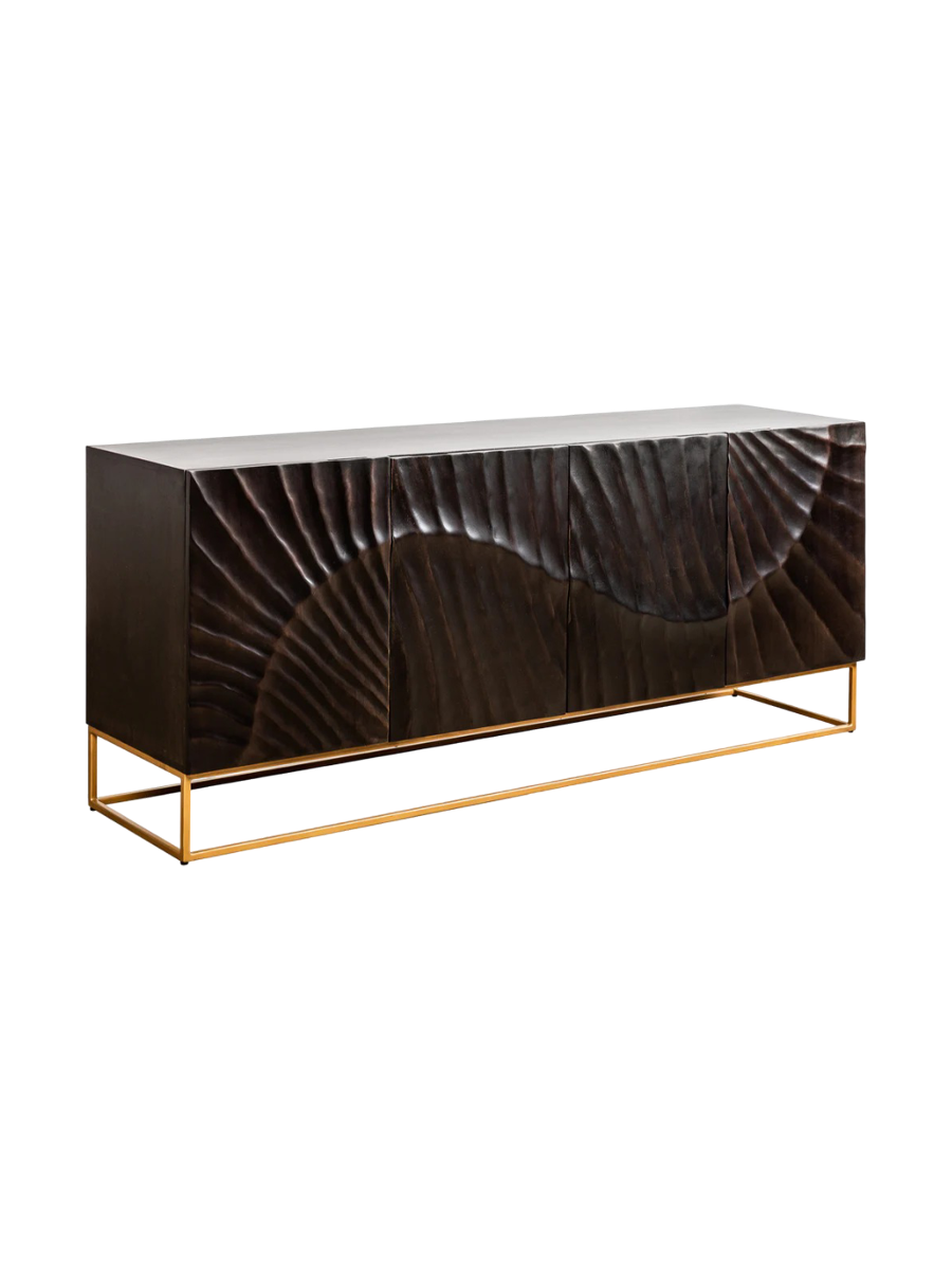 
Grosses Massivholz Sideboard „Skorpion“ - Schwarz / Gold