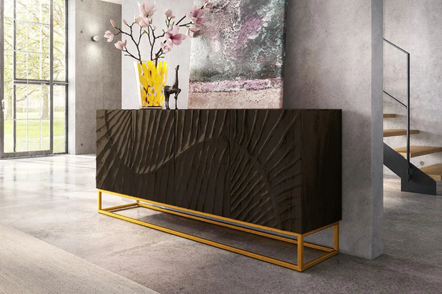
Grosses Massivholz Sideboard „Skorpion“ - Schwarz / Gold