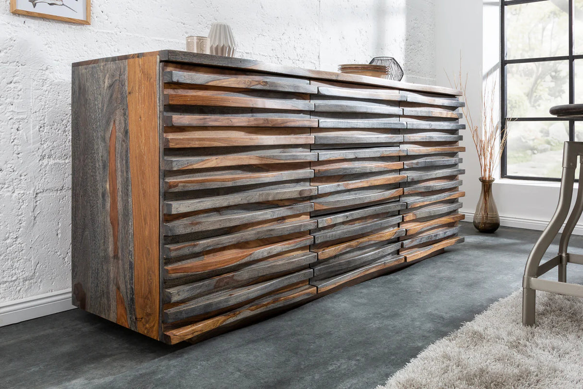 
Massivholz Sideboard „Relief“ - Sheesham Smoke