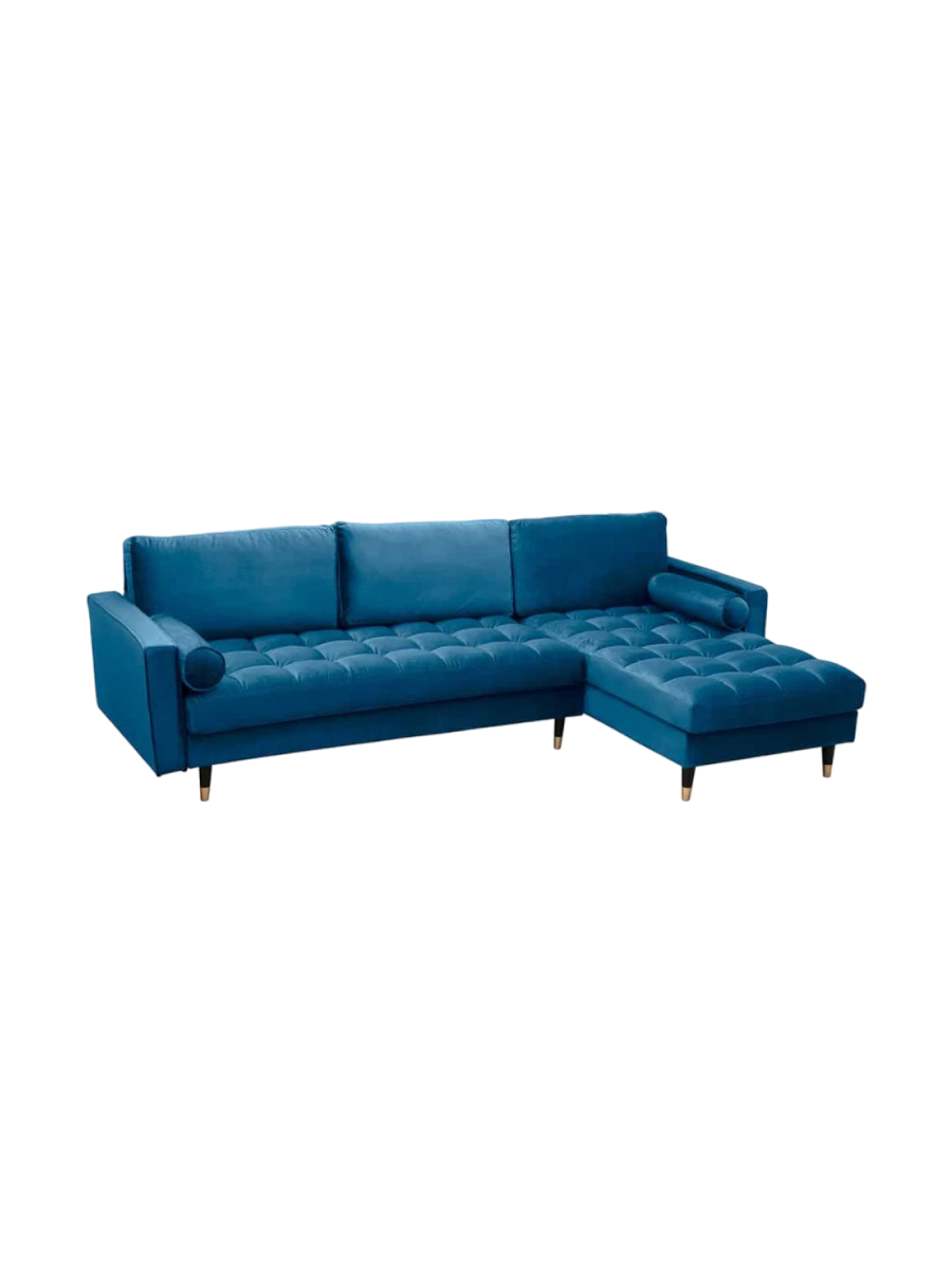 
Canapé d'angle design « Cozy Velvet » avec revêtement en velours - Bleu roi