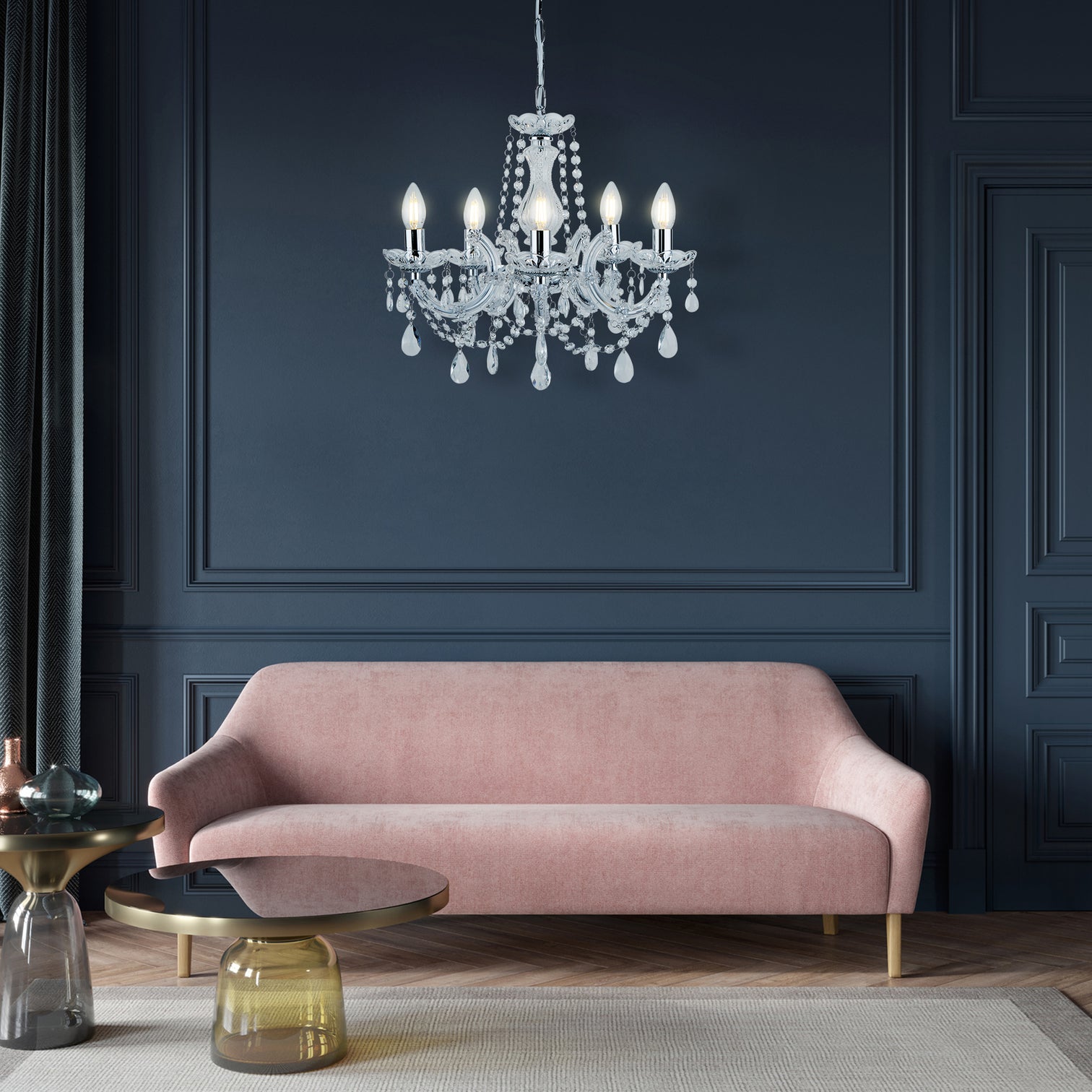 
Classic Dimmable Chandelier "Marie Therese" Ø 48 cm, 5-Light - Silver