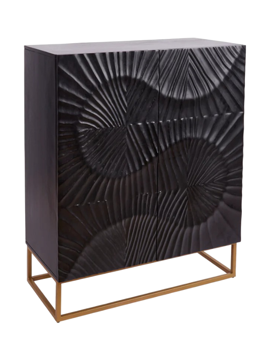 
Massivholz Design Highboard „Skorpion“ - Schwarz / Gold