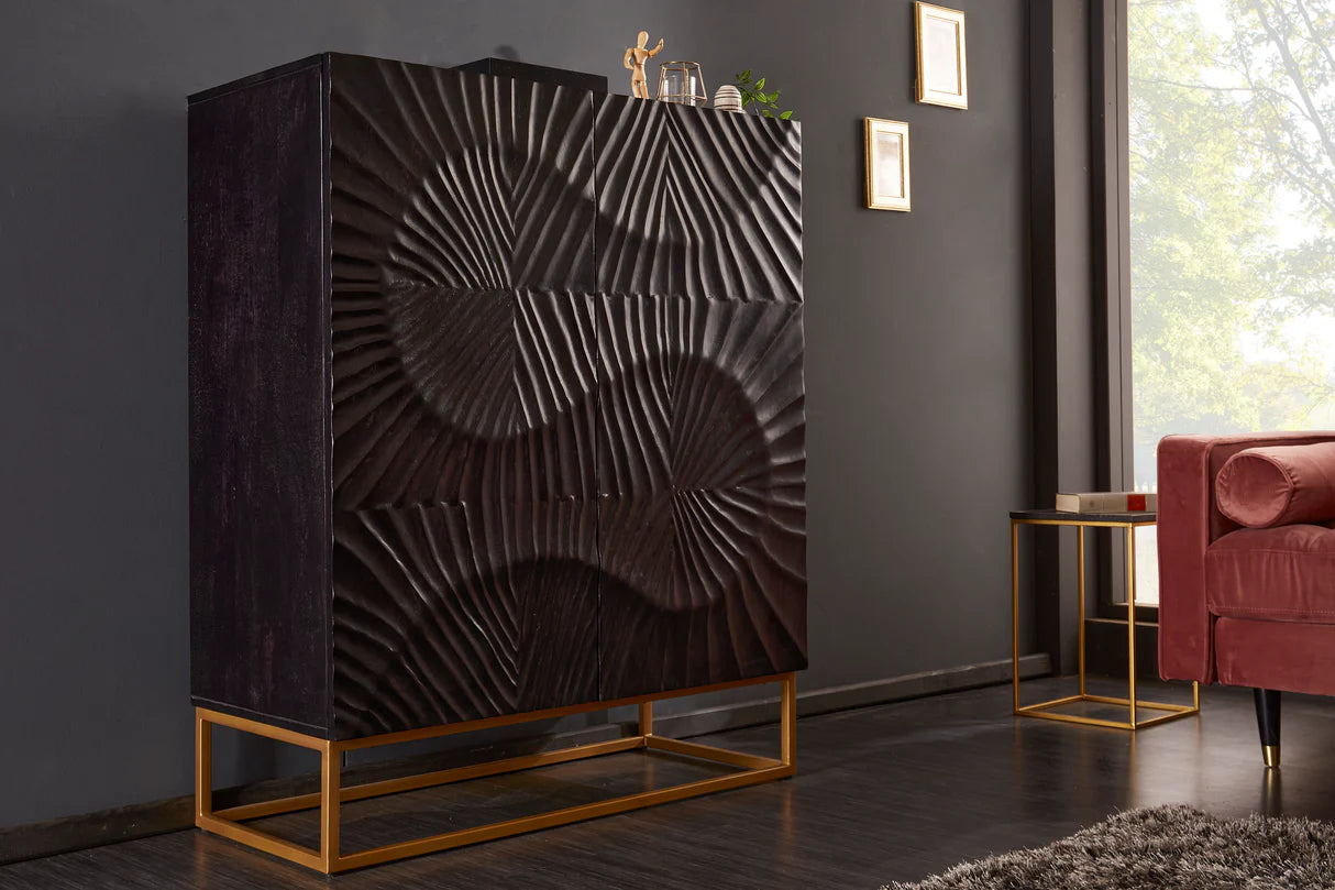 
Massivholz Design Highboard „Skorpion“ - Schwarz / Gold