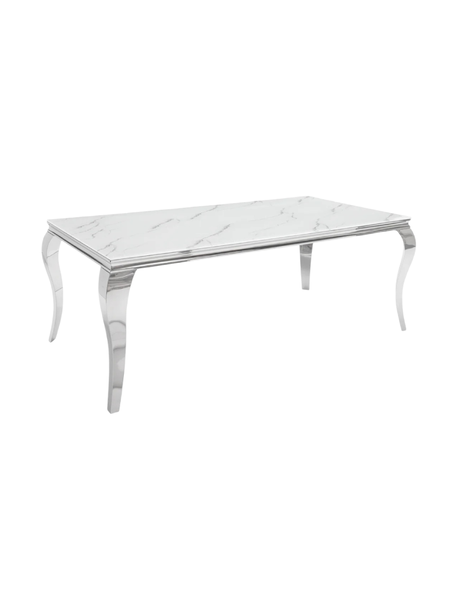 
Tavolo rettangolare „Modern Barock“, varie dimensioni - 180 x 95 cm / Acciaio inossidabile / effetto marmo bianco