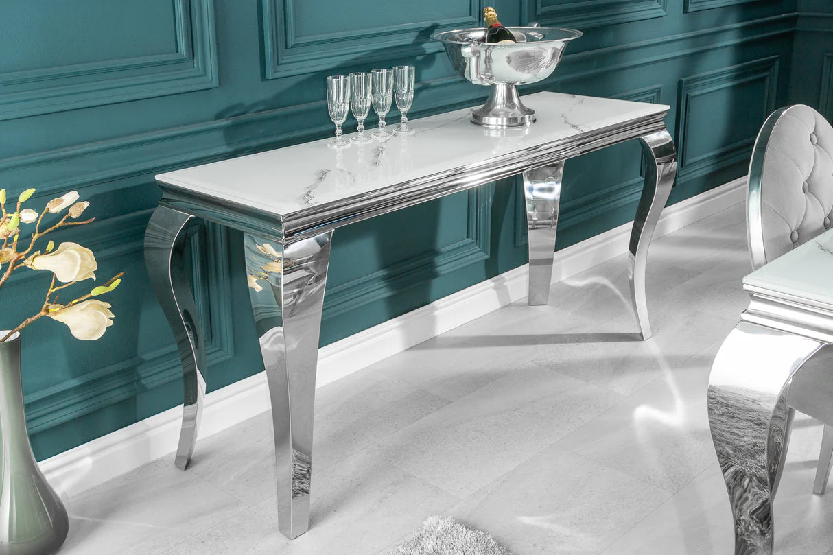 
Large Console Table "Modern Baroque" - Stainless steel / white marble look
