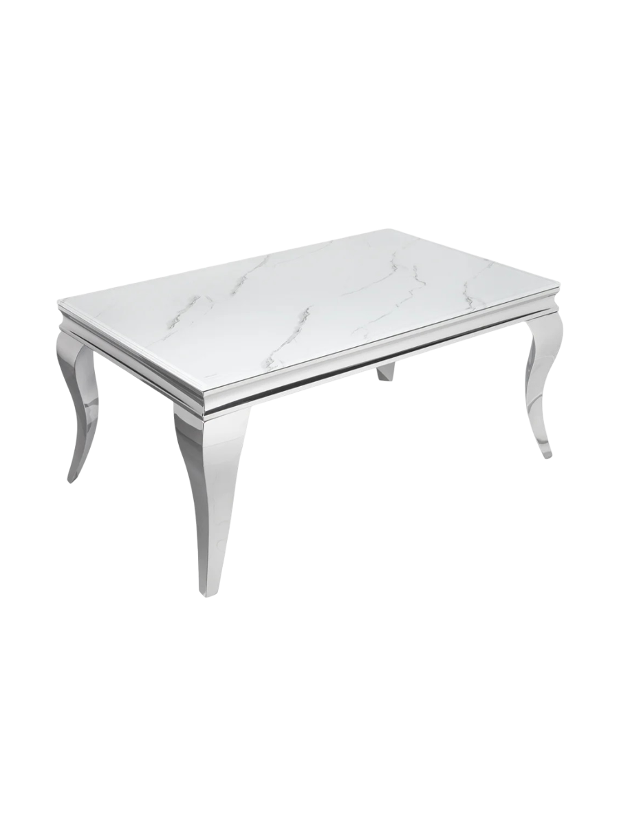
Tavolino da salotto „Modern Barock“ 100 x 60 cm - Acciaio inossidabile / effetto marmo bianco