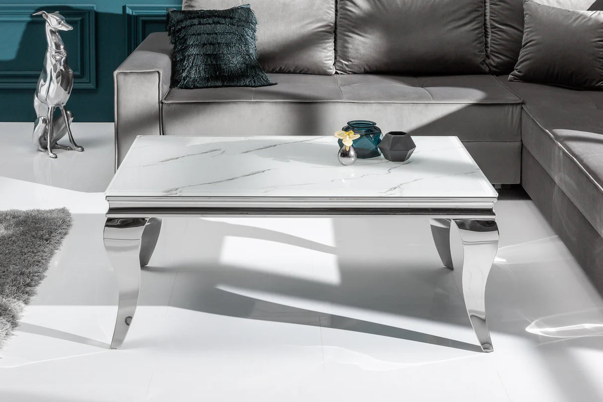
Tavolino da salotto „Modern Barock“ 100 x 60 cm - Acciaio inossidabile / effetto marmo bianco