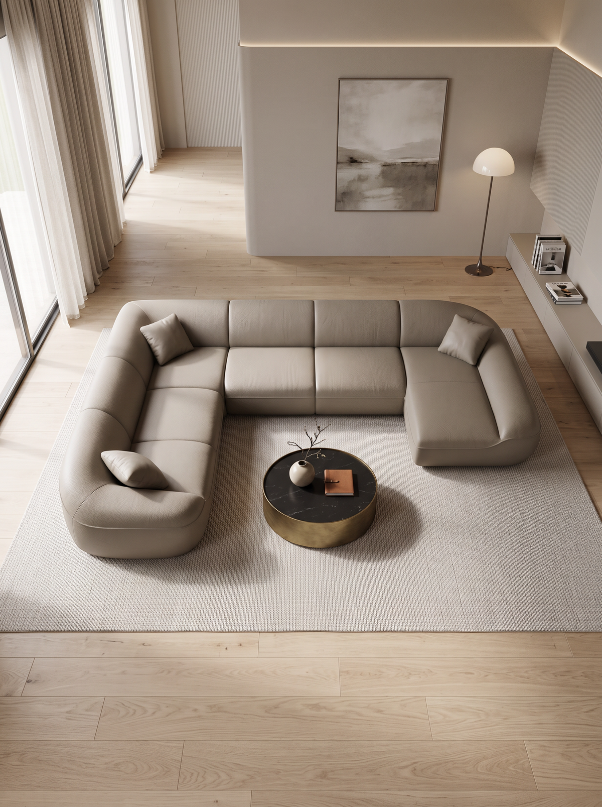 
Divano panoramico di design a 7 posti in vera pelle «Novara XXL» - Vera pelle Dark Beige / Lato lungo a sinistra