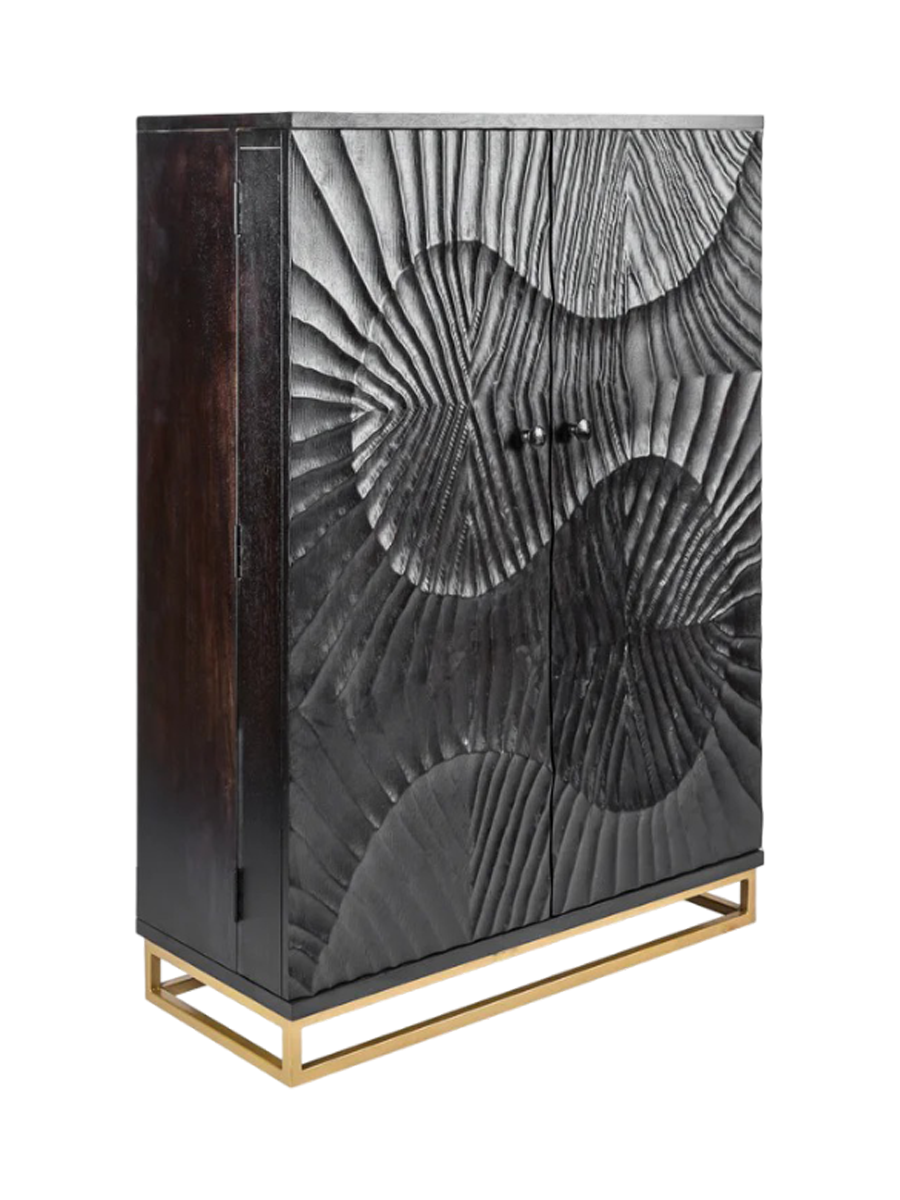 
Massivholz Design Barschrank „Skorpion“ - Schwarz / Gold