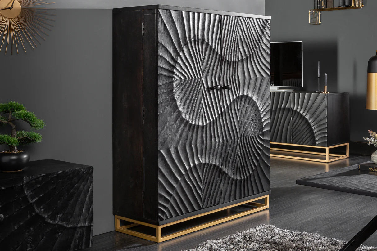
Massivholz Design Barschrank „Skorpion“ - Schwarz / Gold