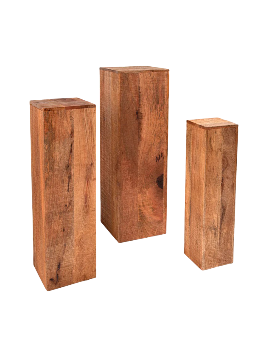 
Lot de 3 colonnes décoratives et porte-plantes « Makassar II » en bois massif (3 pièces)
