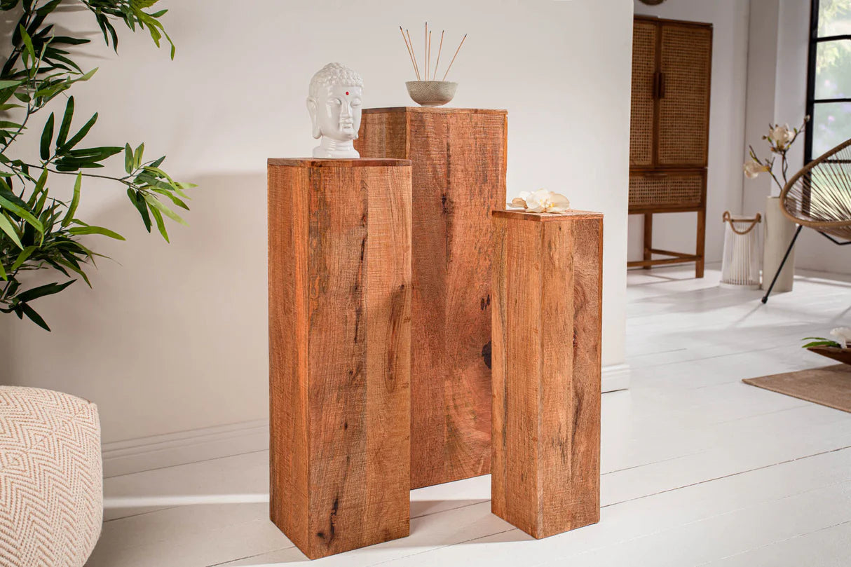 
Lot de 3 colonnes décoratives et porte-plantes « Makassar II » en bois massif (3 pièces)