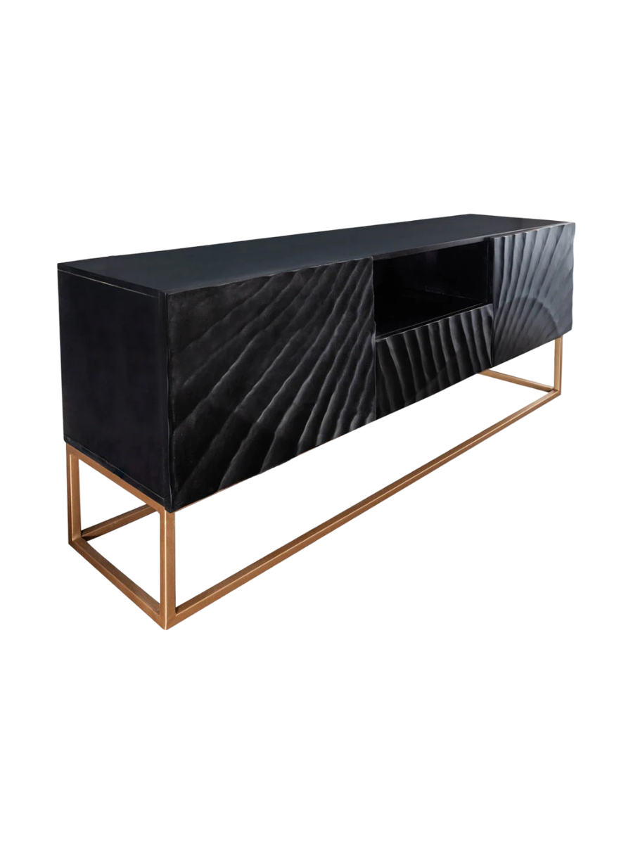 
Massivholz Design Lowboard „Skorpion“ - Schwarz / Gold