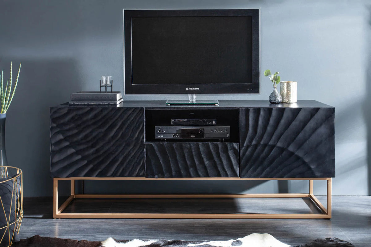 
Massivholz Design Lowboard „Skorpion“ - Schwarz / Gold