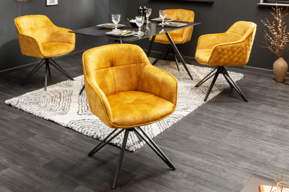 
Swivel Designer Armchair "Elefantis" - Velvet Mustard Yellow