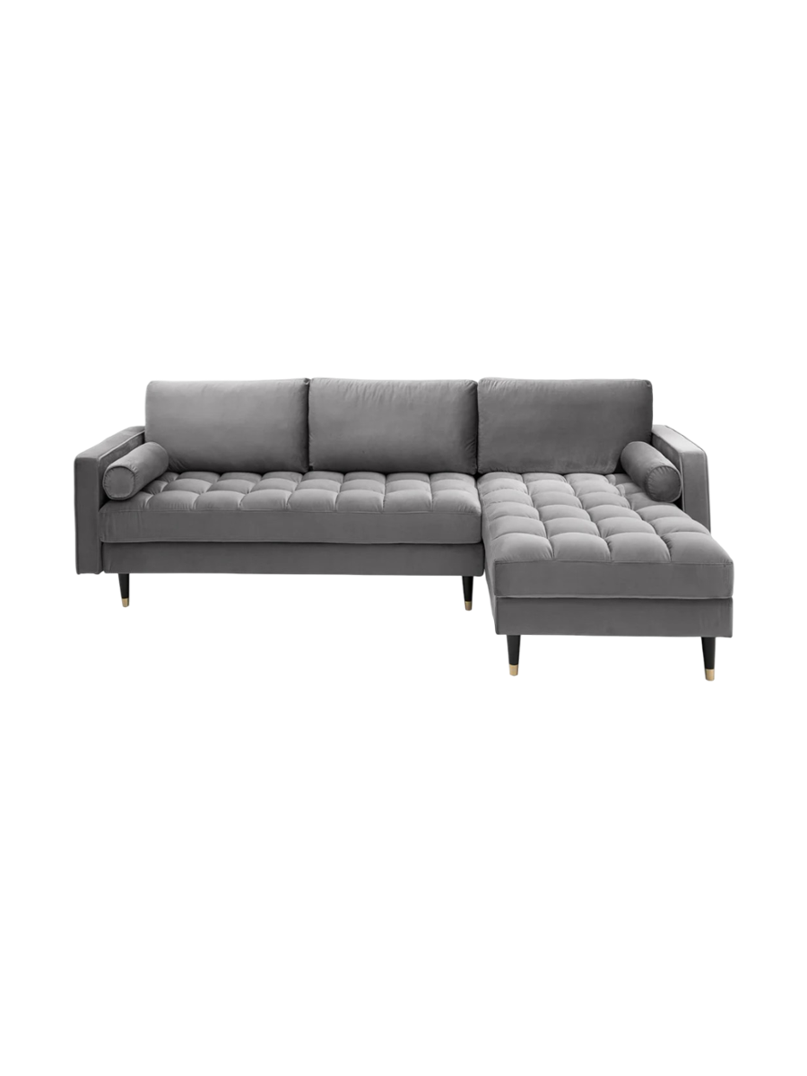 
Canapé d'angle design « Cozy Velvet » avec revêtement en velours - Gris