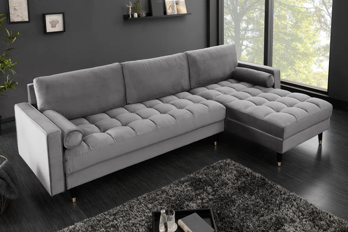 
Canapé d'angle design « Cozy Velvet » avec revêtement en velours - Gris